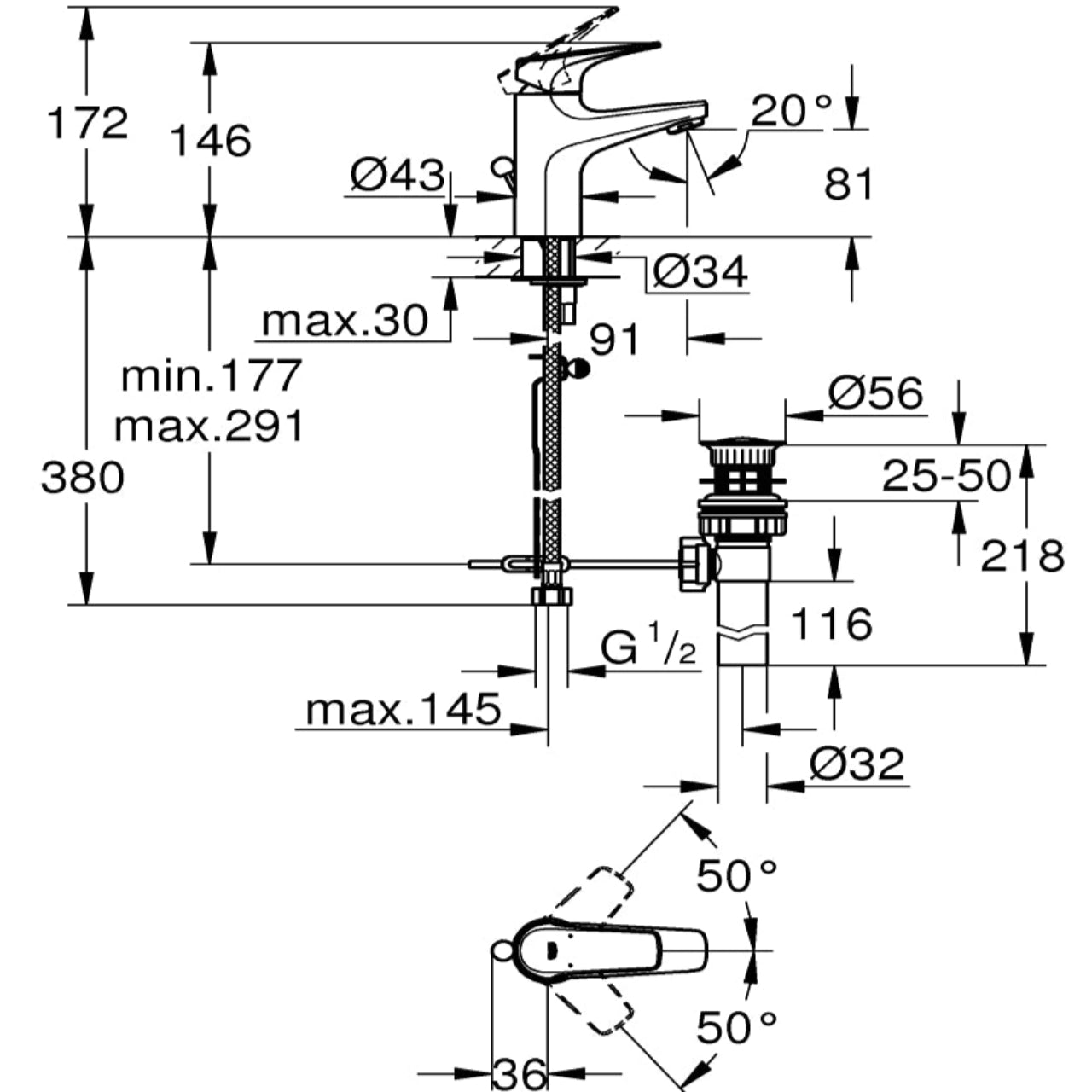 Grifería para lavabo 1/2″ BauFlow