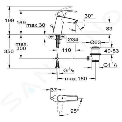 Grifería para lavabo 1/2″ tamaño M Eurosmart